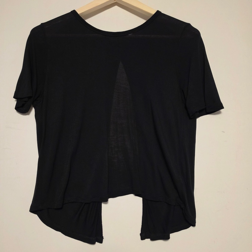 Talula Aritzia Open Tulip Back Short Sleeve Solid Black Viscose Top Size Small